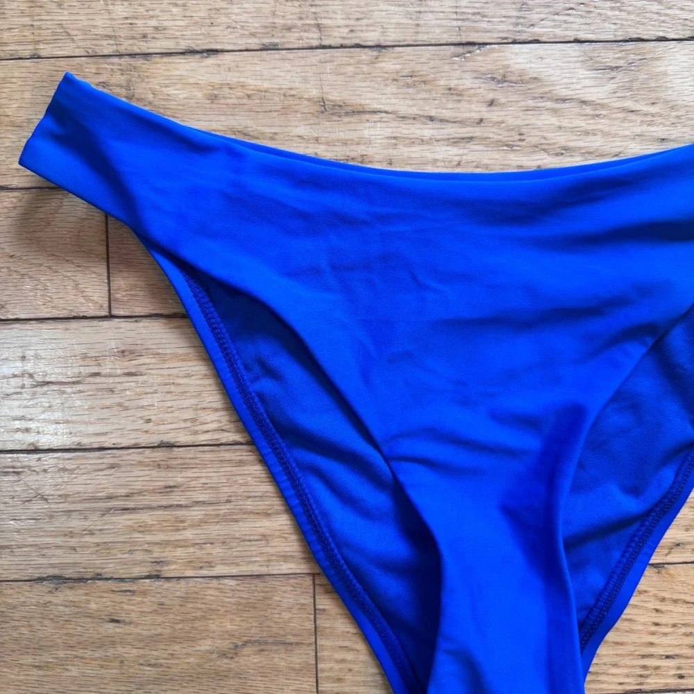 Shade & Shore Women Cobalt Blue Low Rise High Leg Cheeky Bikini Bottom M 8-10